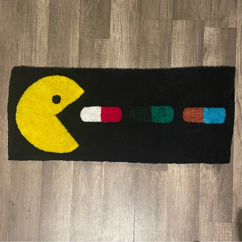 Pac-Man eating pills tufted rugs 29inx12in